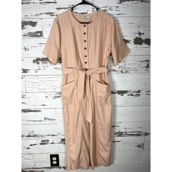 MADEWELL Top-Stitched Coverall Jumpsuit Bashful In Blush Sz 6 EUC #L3295 - Picture 1 of 6